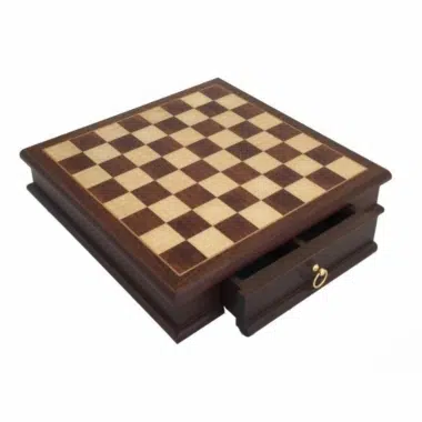 Echiquier en Bois d'Acajou et d'Erable avec Tiroir de Rangement