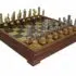 Ensemble Romains vs Barbares II Echiquier sur Pied  en Bois Massif Effet Laiton & Jeu d'Echecs en Métal et Bois Massif
