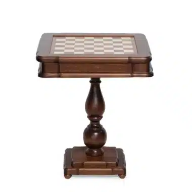 Table d'échecs en bois d'hêtre et orme avec échiquier intégré, vue de face