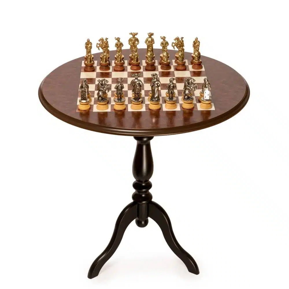 Ensemble "Lanzichenecchi" Table Ronde en Racine de Bruyère & Jeu d'Echecs en Bois et Métal – Image 11