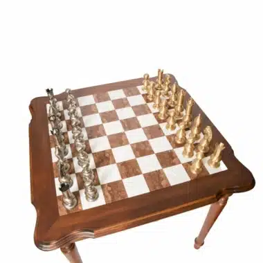 Alternative view of Ensemble Giant Oriental Haut de Gamme II Table en Bois, Albâtre de Toscane et Marbre de Carrare & Jeu d'Echecs en Bois et Laiton Massif