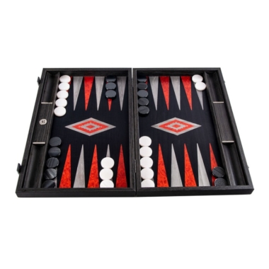 Backgammon en Bois de Chêne Noir et Argenté