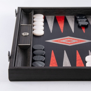 Backgammon en Bois de Chêne Noir et Argenté