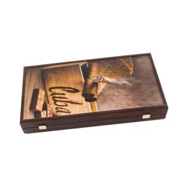 Backgammon Design Cigare Robusto fermé, coffret avec illustration de cigare cubain