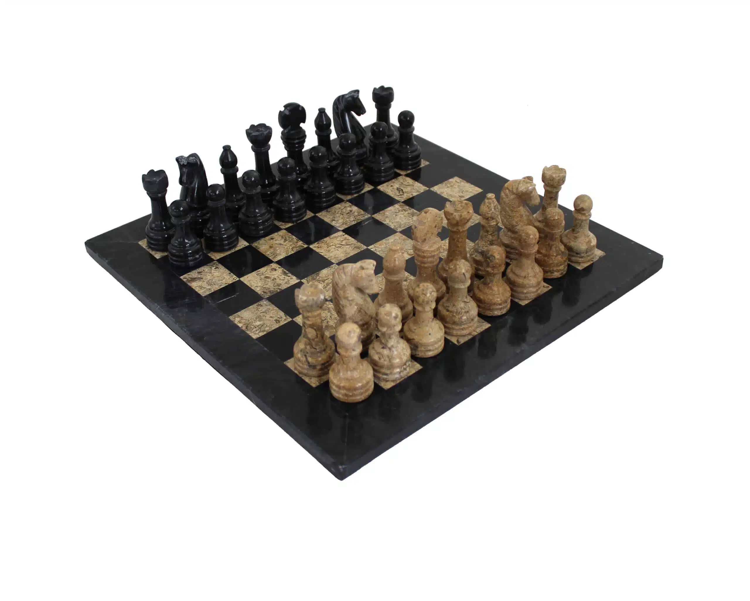 Ensemble "Temple Ancien" Echiquier et Jeu d'Echecs en Marbre