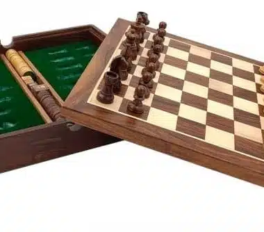 Ensemble Magnétique de Voyage avec Compartiment Rangement en Bois Echecs/Backgammon et Dames