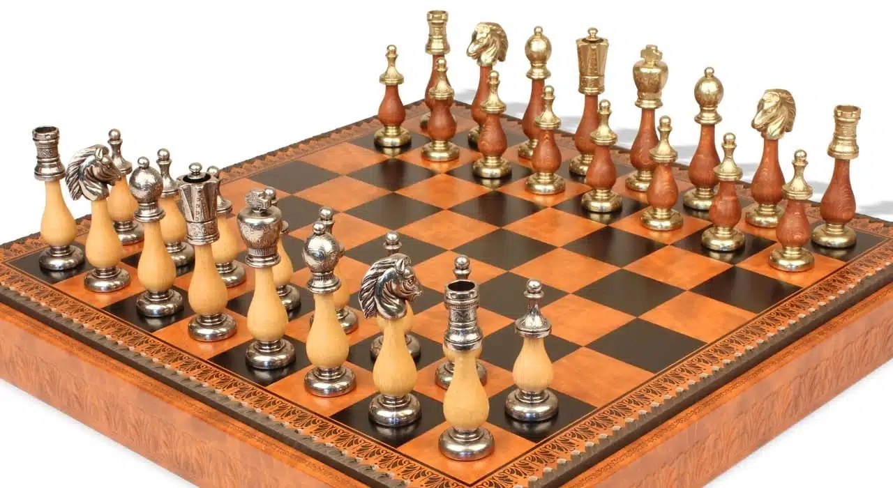 Ensemble Arabic Style VIII Echiquier Rangement et Pièces Echecs Staunton Bois et Métal – Image 3