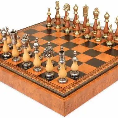 Ensemble Arabic Style VIII Echiquier Rangement et Pièces Echecs Staunton Bois et Métal
