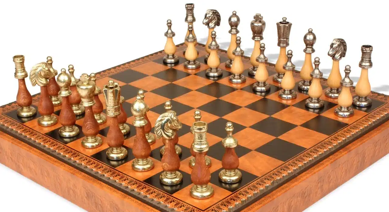 Ensemble Arabic Style VIII Echiquier Rangement et Pièces Echecs Staunton Bois et Métal – Image 2