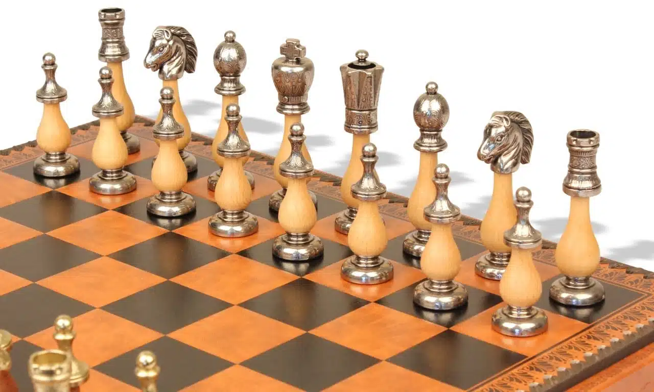 Ensemble Arabic Style VIII Echiquier Rangement et Pièces Echecs Staunton Bois et Métal – Image 5