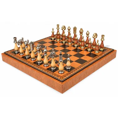 Ensemble Arabic Style VIII avec échiquier de rangement et pièces Staunton bois et métal