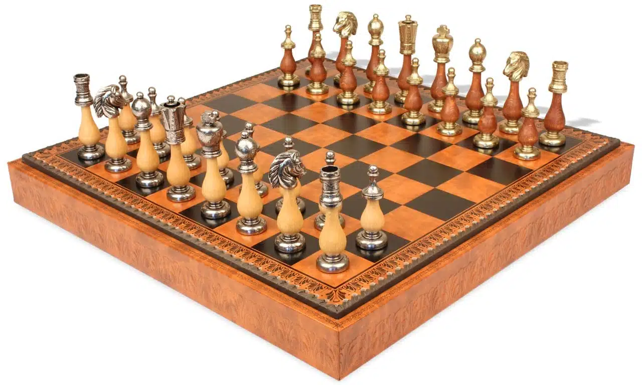 Ensemble Arabic Style VIII Echiquier Rangement et Pièces Echecs Staunton Bois et Métal