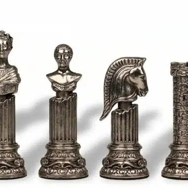 Pièces d'échecs Colonne Romaine entièrement argentées, bustes et tour sur colonnes