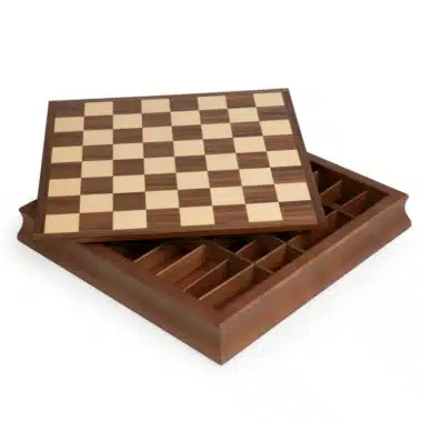 Echiquier en Bois d'Erable et de Noyer avec Compartiment de Rangement en Cuir