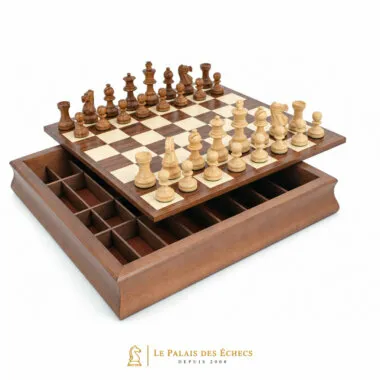 Ensemble Classic XIII avec échiquier ouvert, pièces en bois de rose et coffret de rangement