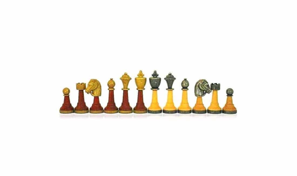 Ensemble "Classic II" Echiquier en Bois de Rose Doré et d'Erable Brillant & Jeu d'Echecs en Métal et Bois Massif