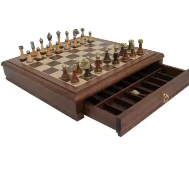Ensemble Classic XIV Echiquier en Bois de Noyer et Jeu d'Echecs en Métal et Bois