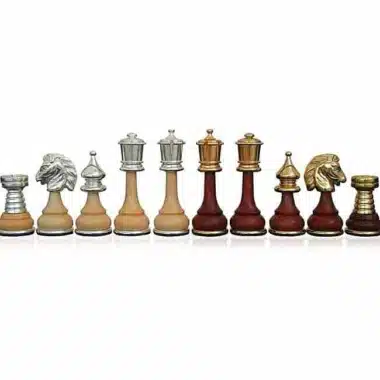 Jeu d'Echecs "Large Persian" en Bois et Laiton Massif Plaqué Or et Argent