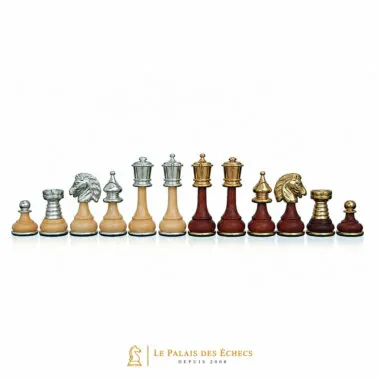 Jeu d'Echecs "Large Persian" en Bois et Laiton Massif Plaqué Or et Argent