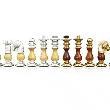 Jeu d'Echecs en Bois et Laiton Massif Plaqué Or et Argent "Francais"