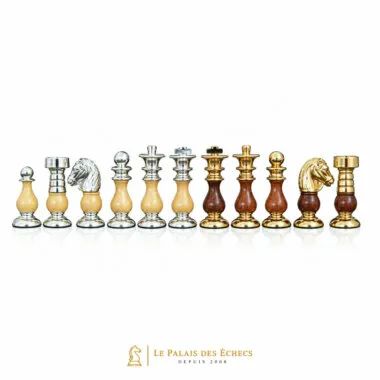 Jeu d'Echecs en Bois et Laiton Massif Plaqué Or et Argent "Francais"