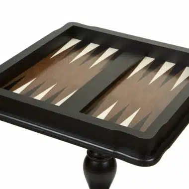 Plateau de backgammon en marqueterie de bois intégré à la table échiquier