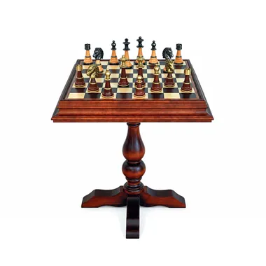 Table échiquier Staunton XL en racine de bruyère avec pièces en laiton massif