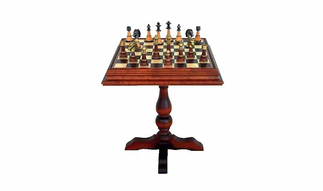 Ensemble "Staunton XL" Table Echiquier en Racine de Bruyère et Jeux d'Echecs en Bois et Laiton Massif