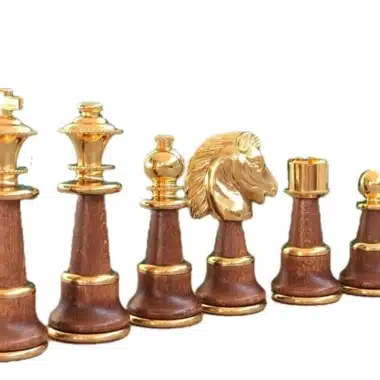 Jeu d'Echecs en Bois et Laiton Plaqué Or et Argent Staunton XL