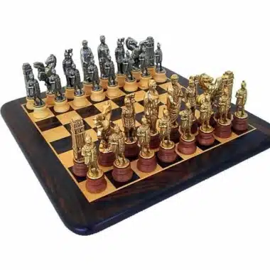 Ensemble "César" Echiquier Arrondi en Bois de Rose et d'Erable Mat & Jeu d'Echecs en Bois et Métal