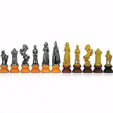 Ensemble "Mary Stuart II" Echiquier en Similicuir & Jeu d'Echecs en Bois et Métal Massif