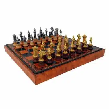 Ensemble "Mary Stuart II" Echiquier en Similicuir & Jeu d'Echecs en Bois et Métal Massif
