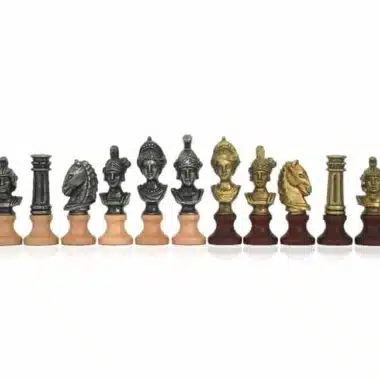 Ensemble "Bustes Romains" Echiquier en Similicuir & Jeu d'Echecs en Bois et en Métal Massif