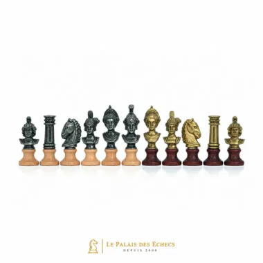 Ensemble "Bustes Romains" Echiquier en Similicuir & Jeu d'Echecs en Bois et en Métal Massif