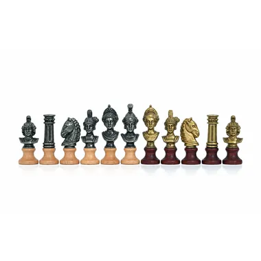 Ensemble "Bustes Romains" Echiquier en Similicuir & Jeu d'Echecs en Bois et en Métal Massif