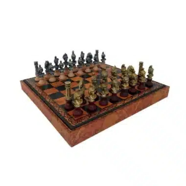 Ensemble "Bustes Romains" Echiquier en Similicuir & Jeu d'Echecs en Bois et en Métal Massif