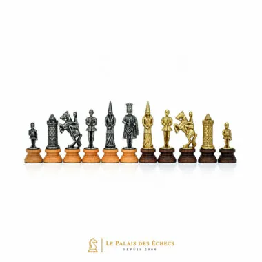 Ensemble "Camelot Roi Arthur II" Echiquier en Similicuir & Jeu d'Echecs en Bois et Métal Massif