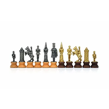 Ensemble "Camelot Roi Arthur II" Echiquier en Similicuir & Jeu d'Echecs en Bois et Métal Massif