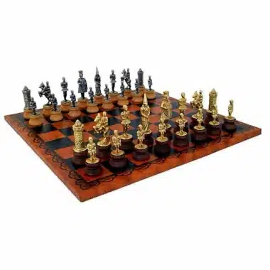 Ensemble "Camelot Roi Arthur II" Echiquier en Similicuir & Jeu d'Echecs en Bois et Métal Massif
