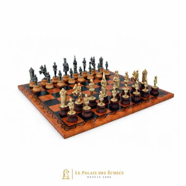 Ensemble "Camelot Roi Arthur II" Echiquier en Similicuir & Jeu d'Echecs en Bois et Métal Massif
