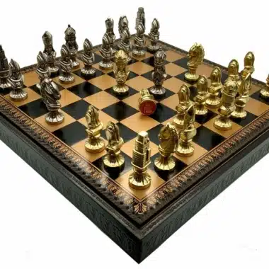 Ensemble Medieval III Echiquier en Similicuir & Jeu d'Echecs en Métal