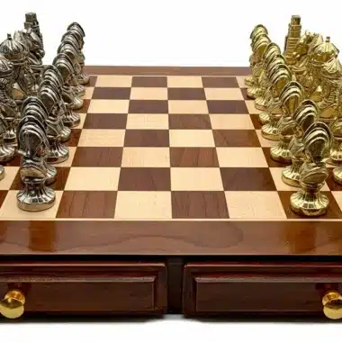 Ensemble Medieval IV Echiquier en Bois d'Erable & Jeu d'Echecs en Métal