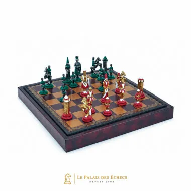 Ensemble "Camelot Roi Arthur III" Echiquier en Similicuir & Jeu d'Echecs en Métal Peint à la Main