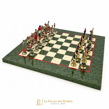 Ensemble Napoléon III complet avec échiquier vert marbré et pièces peintes