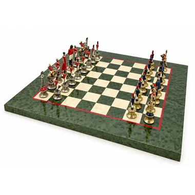 Ensemble Napoléon III complet avec échiquier vert marbré et pièces peintes