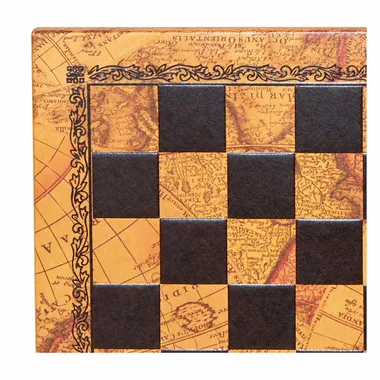 Échiquier en similicuir Carte du Monde, détail des cases gravées