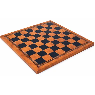 Échiquier en similicuir brun, vue d'ensemble avec bordure gravée