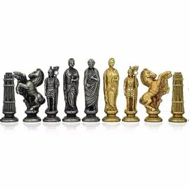 Ensemble "César" Echiquier sur Pied en Bois de Bruyère & Jeu d'Echecs en Métal Massif