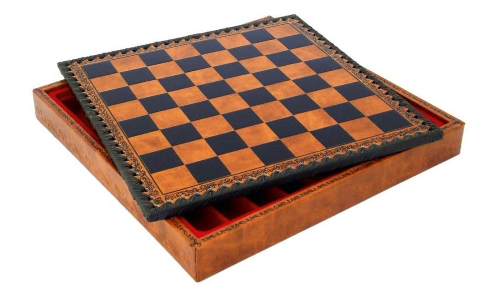 Ensemble "Mary Stuart II" Echiquier en Similicuir & Jeu d'Echecs en Bois et Métal Massif