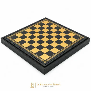 Échiquier en similicuir noir et doré avec coffret de rangement intégré